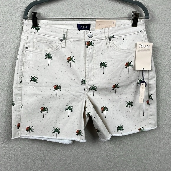 NWT NYDJ Cirque Des Palm Tree High Rise A Line Short Fray Hem Tropical Sz 10 - Picture 3 of 14